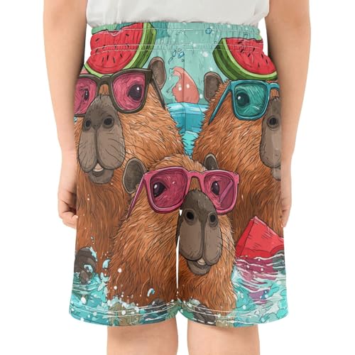 DOMIKING Capibaras Pool Teal Kids Shorts Pull-on Boys Shorts with Elastic Waist Casual Athletic Pants for Outdoor Playwear3