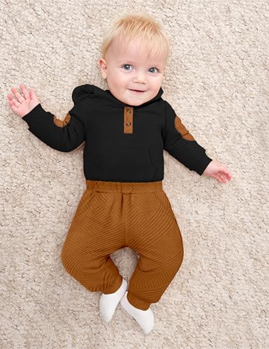 Fommy Baby Boy Clothes Colorblocked Long Sleeve Hoodie + Long Pants 2PCS Fall Winter Outfits Set4