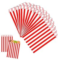 100 Rote Gestreifte Papiertüten, 12x18cm, SchenkePapiertüten, Schokolade, Bonbons und Plätzchen Für Kinder,Pommes und Dergleichen, Feten Für die Weihnachtsfeier und die Geburtstage.