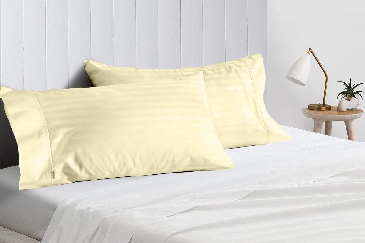 Juego de 4 fundas de almohada 100% algodón egipcio de 400 hilos, súper suaves, acogedoras y transpirables, lujosas fundas de almohada con cierre de sobre, rayas marfil, tamaño del cuerpo