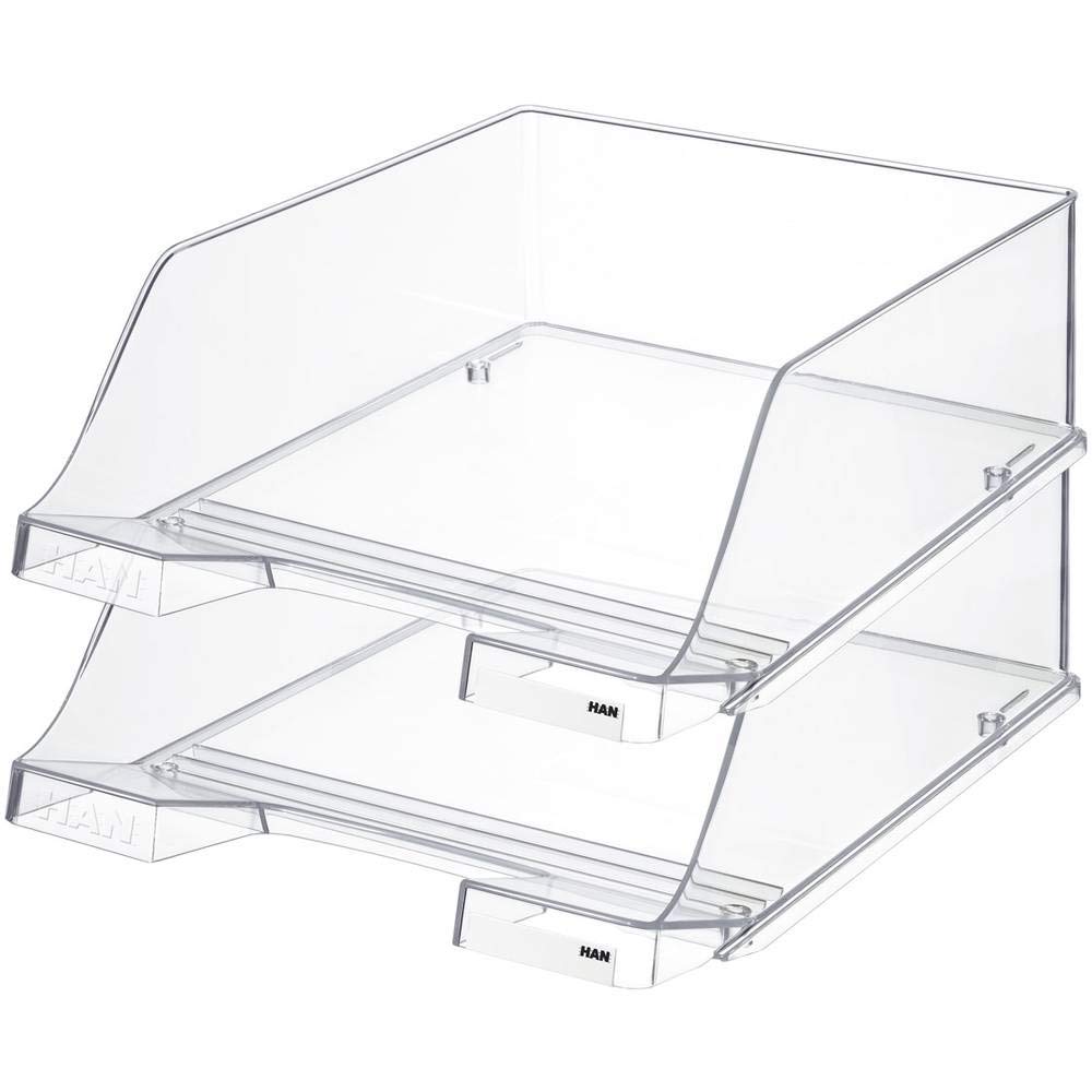 HAN 1046-23, corbeille à courrier KLASSIK XXL, extra-haute, moderne, élégante, transparente et de look haute brillance. Lot de 2 unités, cristal transparent