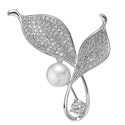 Image of Crystal Pearl Flower Brooches Pins Fashion Beautiful Created Rhinestone Floral Brooch Good Idea for Party Dance Wedding Banquet for Elegant Women Girl