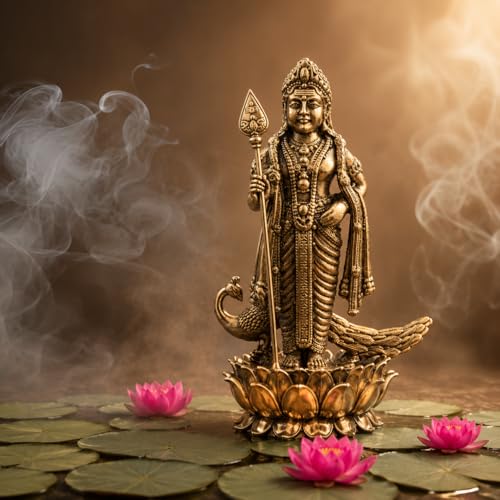 Estatua de Lord Murugan Kartikeya de Latón 4 Pulgadas miniatura 3