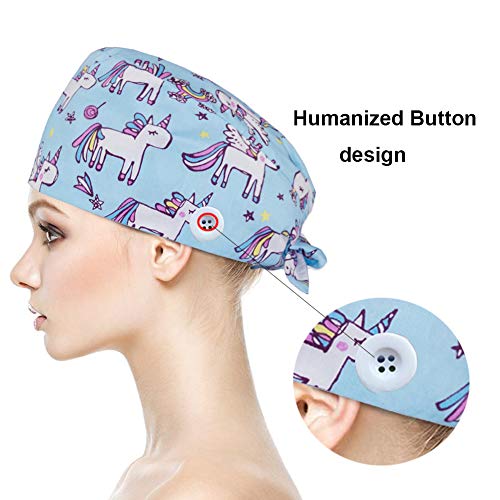 CHUANGLI Cute Printed Working Cap with Sweatband Adjustable Bouffant Hats for Women/Men
