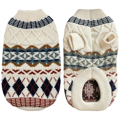 TYXHXTF Jersey Perro Pequeño, Ropa Perro Pequeño Tejido A Punto, Ropa para Perros Pequeños Jersey para Perros Pequeños, Ropade Invierno de Estilo étnico, Sudadera Térmica Ultra Suave y Cálida