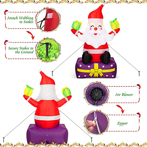 6Ft Inflatable Santa Claus Xmas Santa Claus with Gift Boxes Blow Up Yard Decor Christmas Outdoor Decorations, Built-in LED Lights with Tethers, Stakes for The Yard, Lawn, Garden