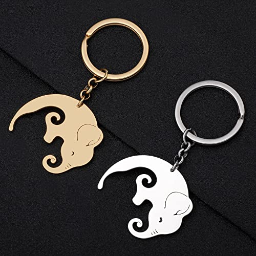 WEVENI Cute Elephant Gifts Couples Stainless Steel Elephant Keychains Key Ring Charm Jewelry for Women Girls3