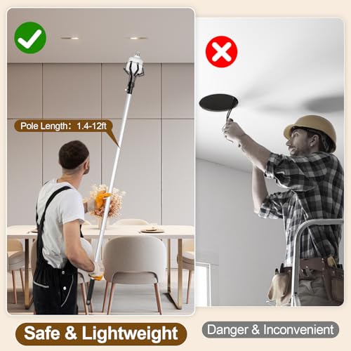 12FT Light Bulb Changer - with Basket, Suction Cup and Duster, Light Bulb Removal Tool for High Ceilings and Recessed Lights - Thumbnail 2
