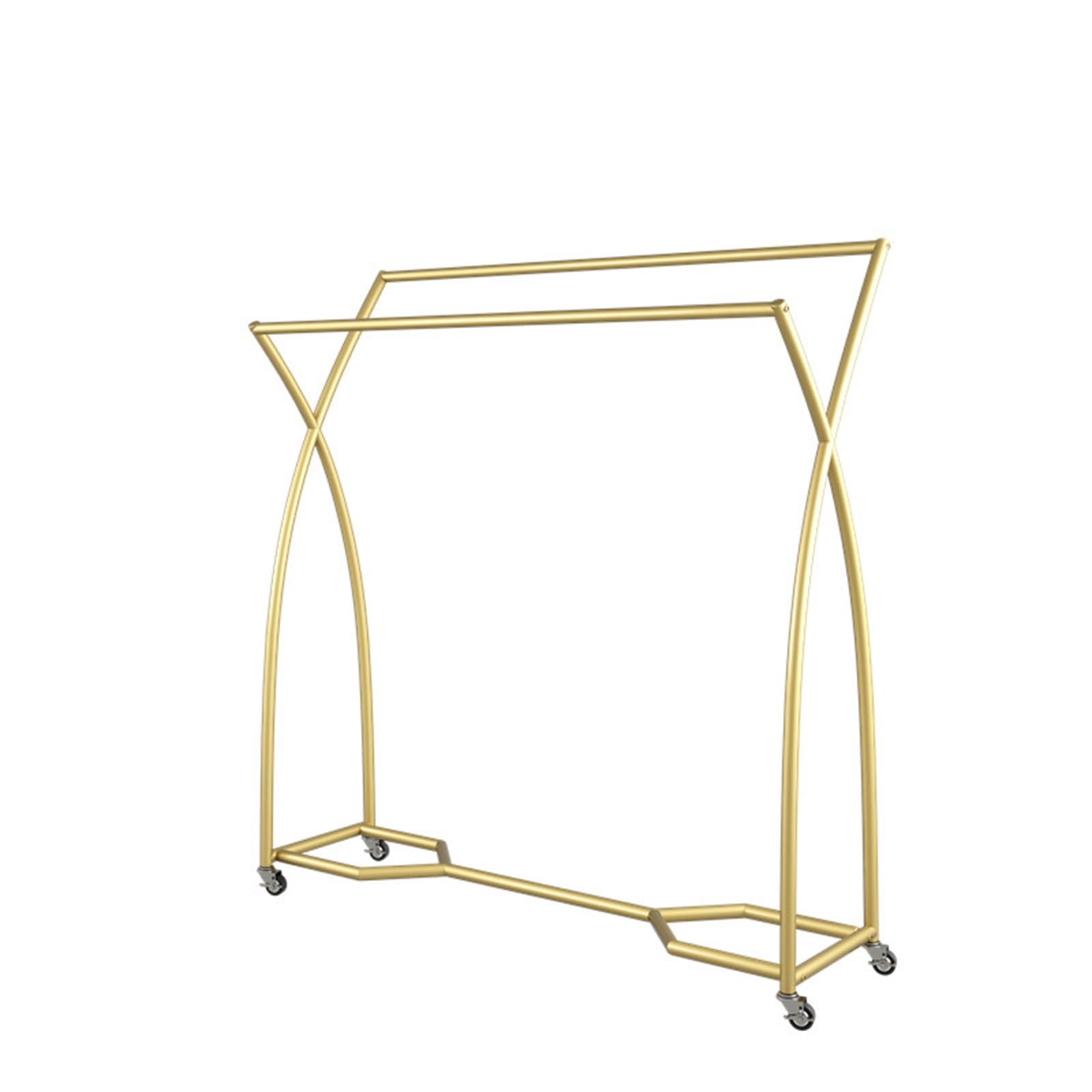 Trousers Hangers Clothing Shop Double Rod Display Rack Women's Middle Shelf Space Saving(Gold)
