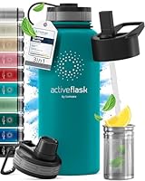 Trinkflasche Edelstahl ACTIVE FLASK + Strohhalm (3 Deckel) BPA-frei, Auslaufsicher, Kohlensäure geeignet - Wasserflasche Fahrrad Thermosflasche Isoliert Isolierflasche Sport Wasser Flasche Kinder Tee