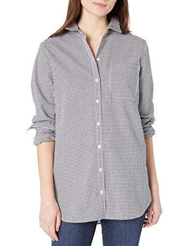 Amazon Brand - Goodthreads Women's Seersucker Long Sleeve Oversized Boyfriend Shirt, Navy and White Gingham, XX-Large