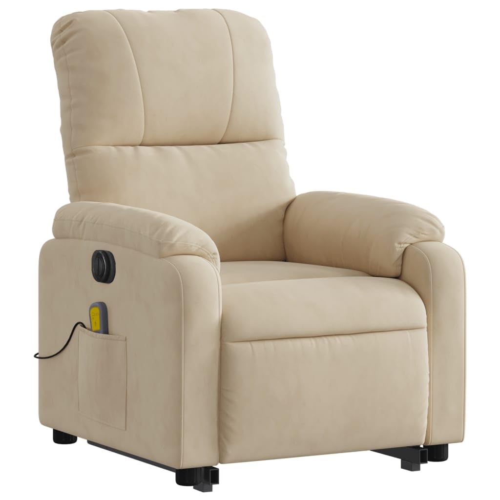 Homgoday Poltrona Alzapersona Reclinabile Massaggiante Crema Microfibra, Poltrona Massaggiante Poltrona Reclinabile Relax, Sedia da Massaggio Poltrona Relax Tutto Il Corpo