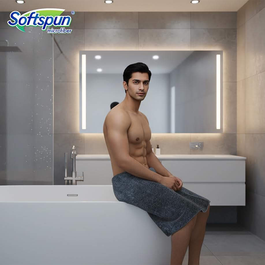 Image of SOFTSPUN Microfiber High Loop Bath & Hair Care Towel Set of 1 Piece, 70x140 Cms, 380 GSM (Grey). Super Soft & Comfortable, Quick Drying, Ultra Absorbent in Large Size.