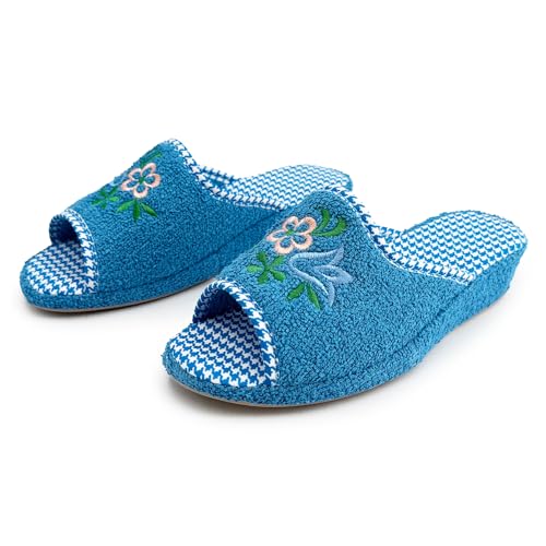 JOMIX Chanclas Verano Rizo Toalla Abierta Mujer Corcho Cuña Media Zapatillas Estar por Casa Transpirables Anatómicas con Suela de Corcho Blanda Azul 36