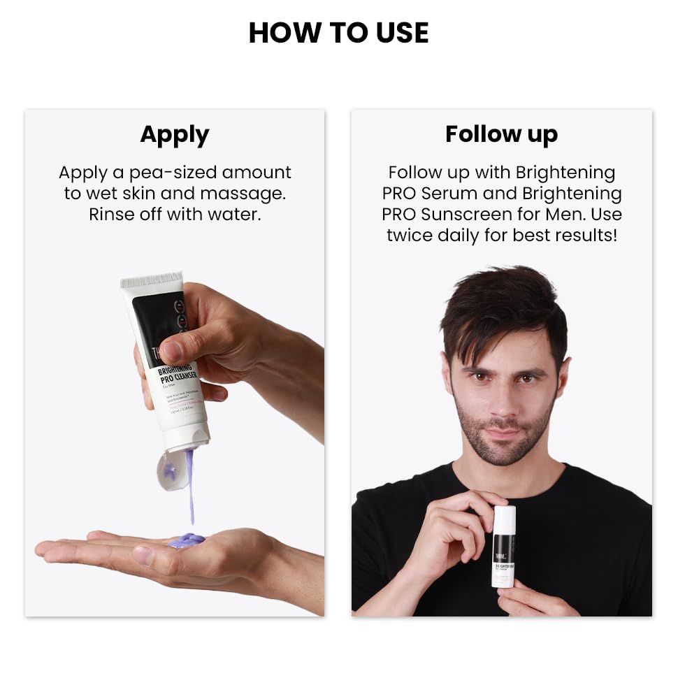 Image of ThriveCo Brightening PRO Cleanser for Men with Probiotic Rice Water, Vit C, Kojic Acid, Alpha Arbutin & Glutathione | Anti-ageing Face Wash, Boosts Collagen, Clears Skin & Removes Dark Spots | 100ml