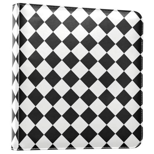 Kigai Black White Plaid Photo Album Self Adhesive Scrapbook Album Leather Cover DIY Picture Scrap Book with 20 Adhesive Sheets, 11.8x24x0.8 inch