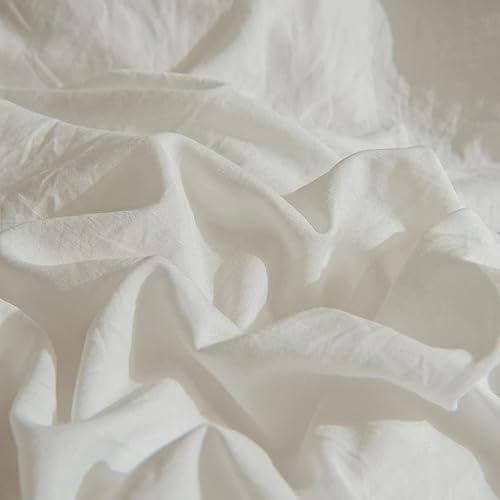 Miniatura 5 de Juego de funda de edredón con flecos y borlas, color blanco, tamaño Queen, estilo desgastado y elegante, estético, bohemio, rústico, suave, ligero,