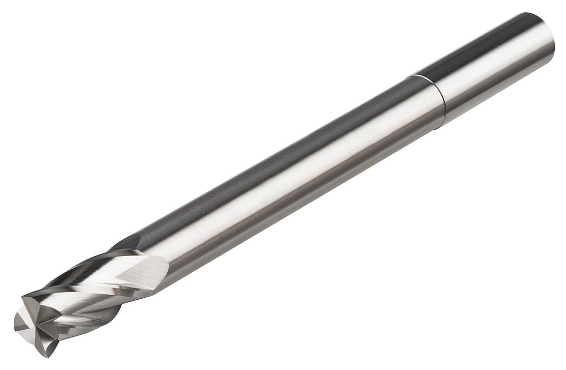 GLR-312-4X 4 Flute 30° Helix Reduced Neck End Mill, Aluminum/Tin Coated, 5/16 Cutter Diameter, 5/16 Shank Diameter, 4 Overall Length, 5/8 Flute Length, 0.292 Reduced Neck Diameter, 2-5/8 Reduced