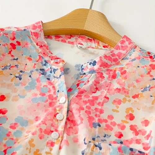 Image of Gufrina Women's Blush Pink Abstract Printed Western Top with Mandarin Collar, Half Button Placket and Relaxed Fit Sleeves
