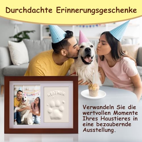 PewinGo Gedenkrahmen Hund und Katze, Pfotenabdruck Set Hund Katze Fotorahmen mit Ton Impressum Kit und Foto-Display für 6 x 4“ Foto, Perfekte Andenken Geschenk für Tierbesitzer
