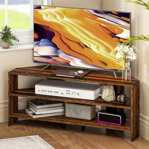 HOMCOM Soporte de TV esquinero para televisor de 47 Pulgadas, Moderno Mueble de TV con 2 estantes Abiertos para Sala de Estar, Dormitorio, marrón rústico