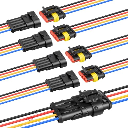 RED WOLF 16 AWG 4 Pin Waterproof Connector Automotive Electrical Wire Connectors 4 Wire Connector Harness Male and Female Plug Socket for Cars Truck Motorcycle Marine Boats - 5 Kits (4 Pin)