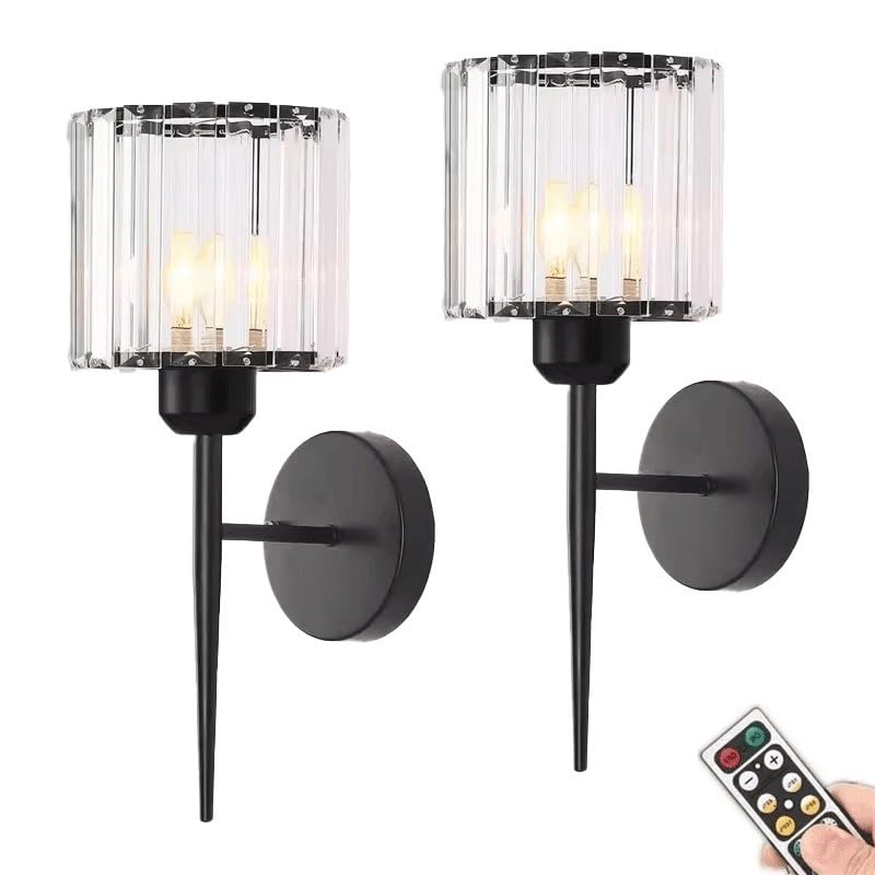 Juego de 2 Apliques de Pared inalámbricos Que Funcionan con Pilas, lámpara de Pared sin cableado con Pantalla de Cristal, Aplique de Pared Recargable y Regulable para Sala de Estar, baño, to