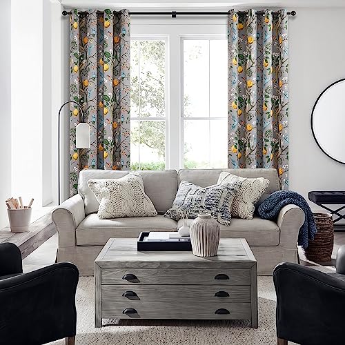 Image of Topfinel Kitchen Curtains 45 Inch Length Gray Vintage Blackout Curtains for Cafe Kitchen, Short Grommet Luxury Whimsical Floral Hummingbird Patterned 45 Inches Long for Living Room Bedroom
