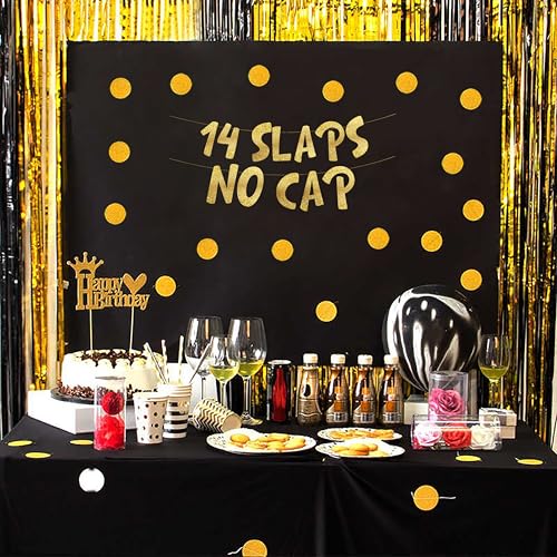 Image of Pre-Strung 14 Slaps No Cap Gold Glitter Banner - Funny 14th Birthday Decorations for Teen Boys and Girls - Birthday Party Supplies and Gifts