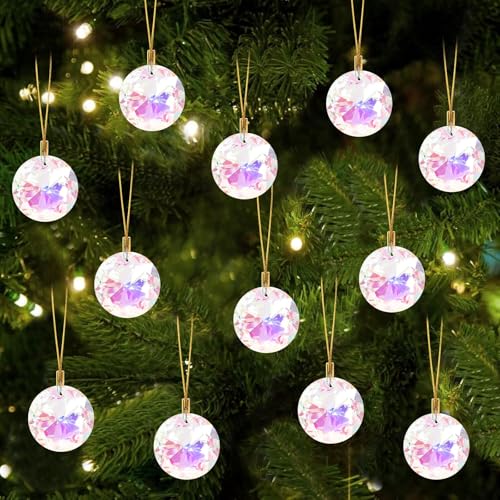 LOMOHOO Lot de 12 Boules de Noël en Verre à Suspendre - Décoration de Sapin - Attrape-Soleil Arc-en-Ciel pour Fête de Noël
