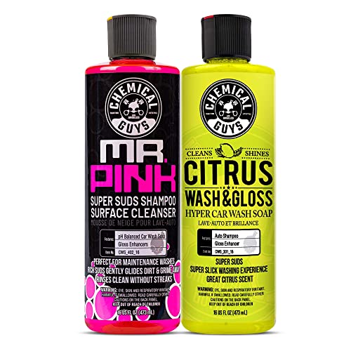Image of Chemical Guys Citrus Wash & Gloss and Mr. Pink Foaming Car Wash Deep Cleaning & Maintenance Wash Combo Pack (2-16 oz. Bottles)