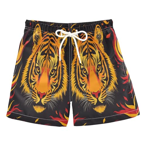 Boccsty Fire Orange Tiger Stripe Boys Swim Trunks Baby Kids Swimwear Summer Toddler Beach Board Shorts 2T