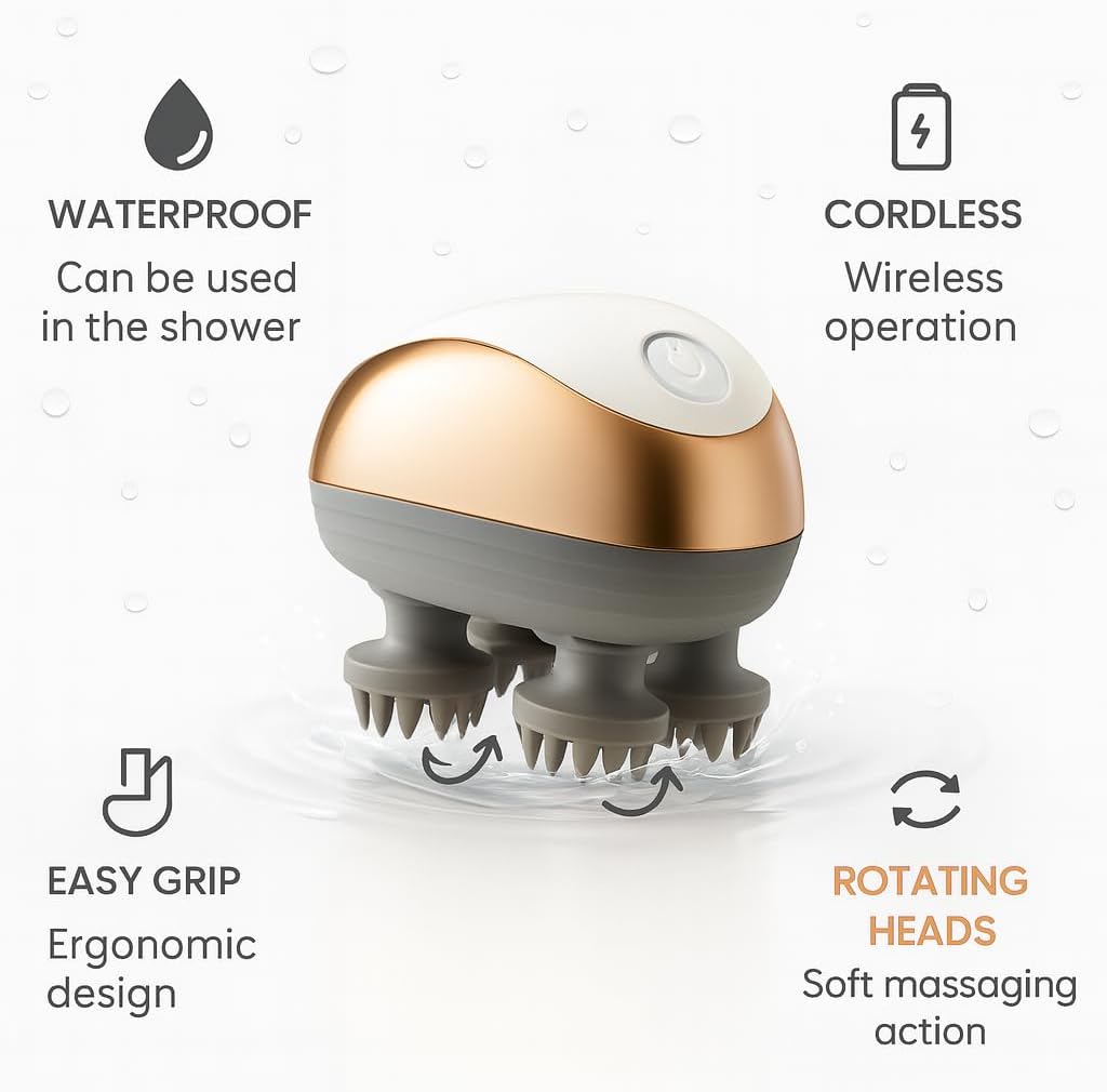 Electric Scalp Massager for Hair Growth & Stress Relief – Gift for Women, Men, Parents & Pets – Cordless Waterproof Head Massager with 96 Kneading Nodes (White)