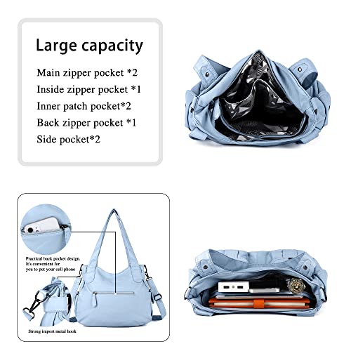 Image of Angel Kiss Women's Designer Handbag Large Double Zipper Multi Pocket Washed Leather Purse