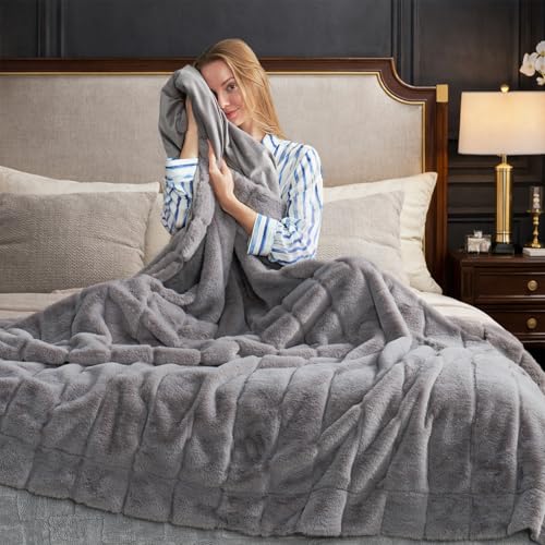 Faux Fur Throw Blanket, Grey 60"x80" - image 2