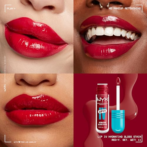 NYX Professional Makeup Lip Gloss and Lip Stain, Lip IV Hydrating Gloss Stain, Up to 12 Hour Hydration, High Pigment, Wet Shine Finish, Shade: Red-y.Set.Wet! - Image 3