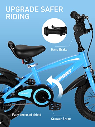 CHRUN Kids Bike Mini Bike for Kids 12” Kids\' Bicycles with Removable Training Wheels Sturdy Frame Rack Adjustable Seat Bicycle Pump Reflector Double Brake System