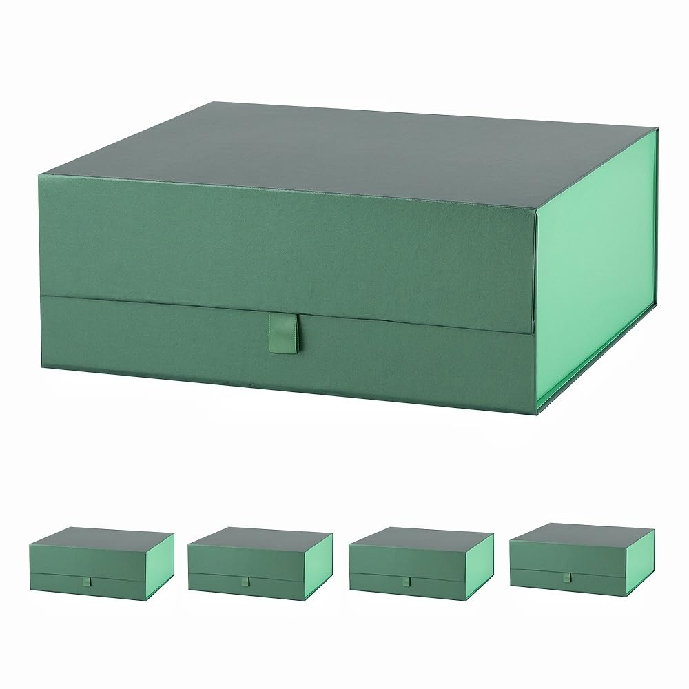 PLINJOY 5 Pcs Large Gift Box 13.5x11.8x4.7 Inches, Green Gift Boxes for Presents with Magnetic Closure Lid, Luxury Gift Box Rectangle Collapsible Boxes for Gift Packaging โ image 1