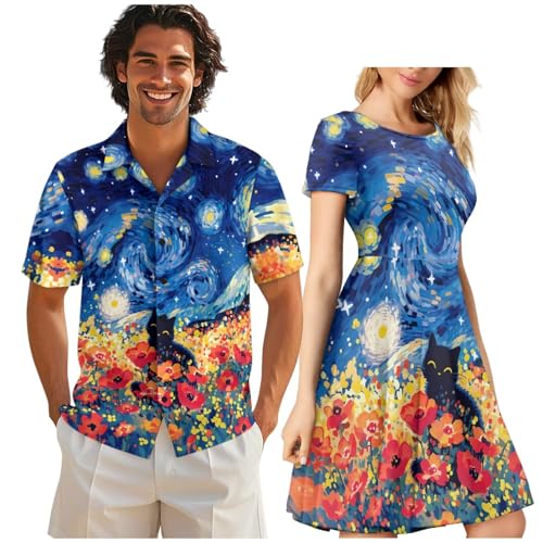 Image of AFPANQZ Couple Matching Outfit Casual Men's Button Down Shirt or Short Sleeve Summer Sundresses Dresses for Women 2026
