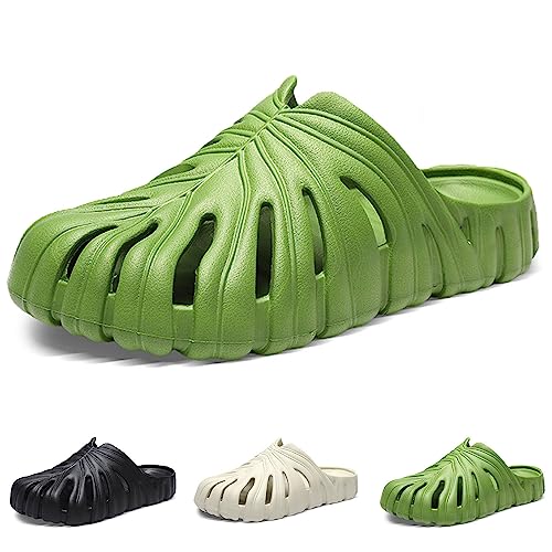 Jfxgjuv Monstera Slippers, Monstera Leaf Slides, Monstera Pillow Slippers Non-Slip Quick Drying Soft Open Toe Bathroom Sandals Shower Slippers Monstera Slides for Women and Men (US9, Green)