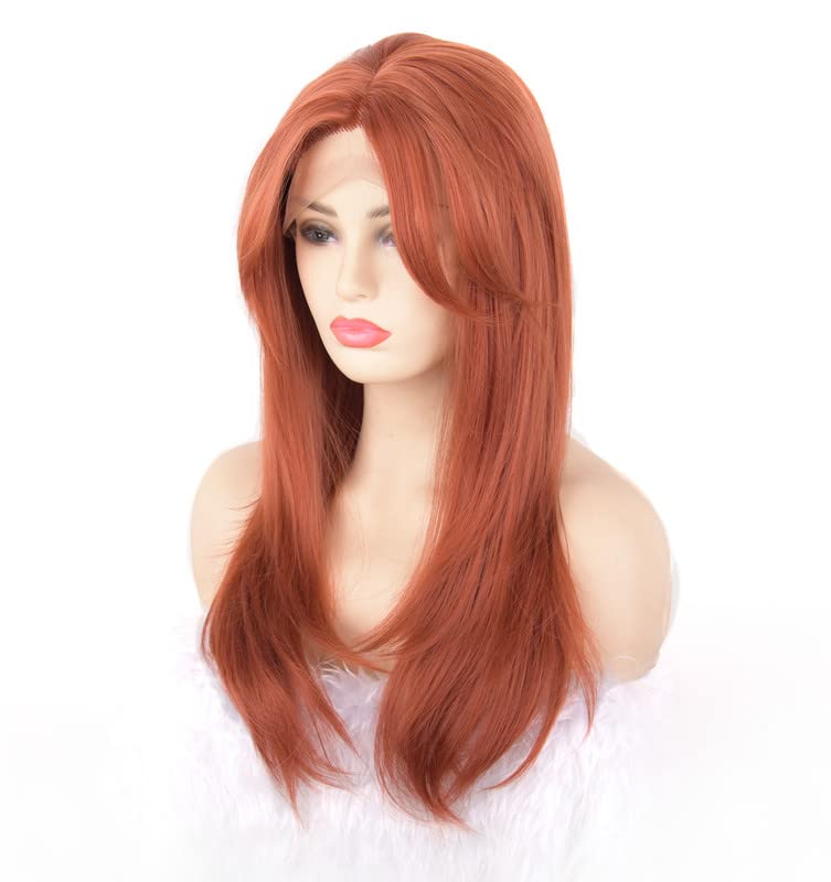 Miniatura 2 de vedar VEDAR-806 - Pelucas de encaje frontal de cobre para mujer, peluca de encaje frontal sintética rojo cobre con flequillo, parte media, sin