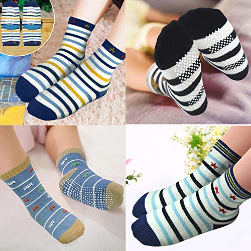 Image of Tphon 12 Pairs Toddler Non Skid Socks with Grips Anti Slip Bottom, Cotton Non Slip Ankle Crew Socks for Boys, Girls, Kids(1-7Years)