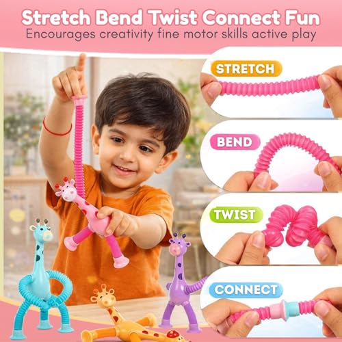 Image of Toy Imagine Pack of 12 Telescopic Suction Toys Giraffe for Kids Birthday Return Gift Set Bulk Gifting Party Favor Toys for Kids Boys Girls