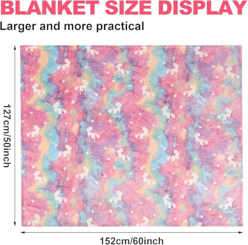 Wajade Einhorn Decke Kinder Kuscheldecke Geschenk für Mädchen Glow in The Dark Kuscheldecke Geschenk für 3 4 5 6 7 8 9 10 11 12 13 Jahre Geburtstag Gute Einhorn 130 * 150