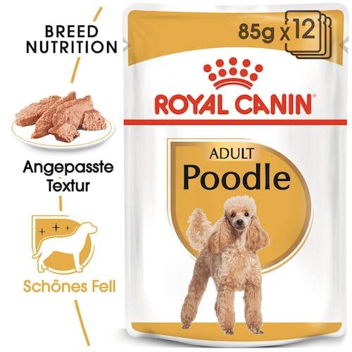 Royal Canin Poodle Adult | 4er Pack | 4 x 12 x 85 g | Nassfutter für ausgewachsene Pudel | Zur Unterstützung des Fells | Optimale tägliche Ernährung | Ab dem 10. Lebensmonat