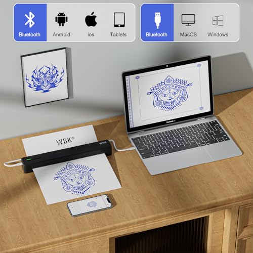 WBK® Tattoo Stencil Printer,Portable-Wireless-Bluetooth-Thermal-Inkless Tattoo Printer with 10pcs Tattoo Transfer Paper,Tattoo Printer Machine Compatible with Phone/Pc&Pad,for Tattoo Beginners&Artists