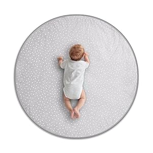 Byrd & Blume Round Baby Play Mat, Organic Cotton Soft Padded Nursery Floor Mat, Safe Hypoallergenic Baby Mat, Reversible, Foldable, Portable Infant Tummy Time Mat Fits Tents & Playpens (40″x40″)