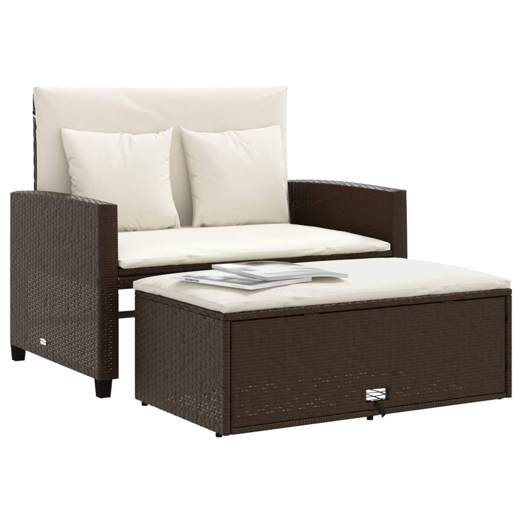 Divano da Giardino 2 Posti, in Polyrattan e Acciaio, Design Trasformabile, Set Giardino Esterno, Salotto da Giardino, per Terrazzo e Patio, Colore Marrone, 115x75x91 cm