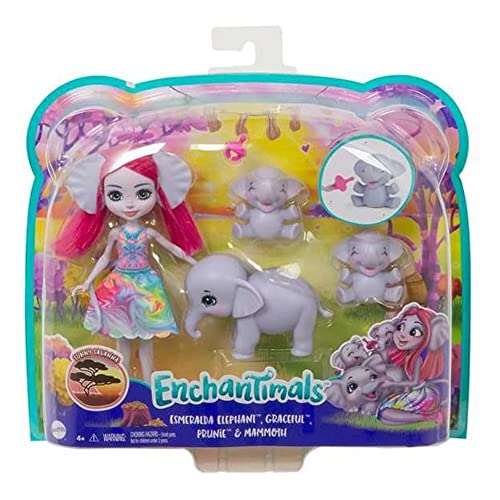 Enchantimals Sunny Savanna Mu&ntilde;eca Esmeralda Elephant con Familia de Elefantes...