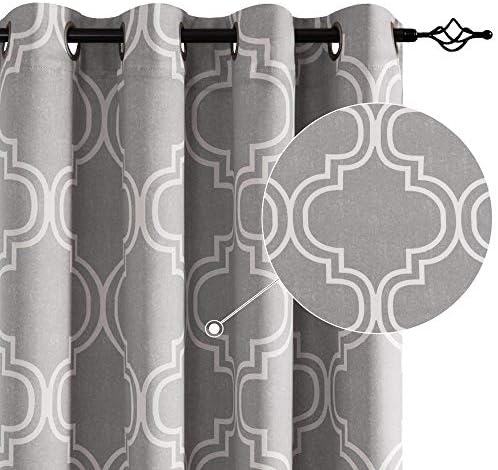 jinchan Blackout Curtains Moroccan Room Darkening Drapes Grey Window Curtains for Bedroom Living Room Black Out Curtains Moroccan Tile Printed Grommet Top Window Treatment 84 Inch Length 2 Panels